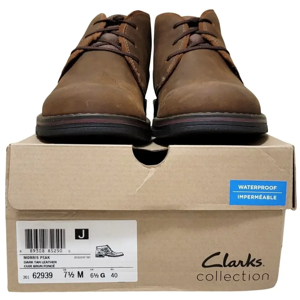 Clarks Morris Peak Waterproof Chukka Boots Size US 7.5M Dark Tan Brown Leather